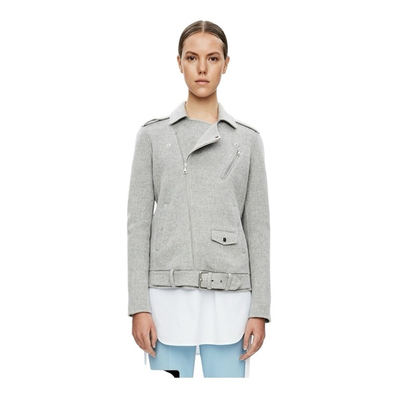 Theory Wool-Cashmere Belted Moto Jacket in Light Grey – Size M - Picture 2 of 11